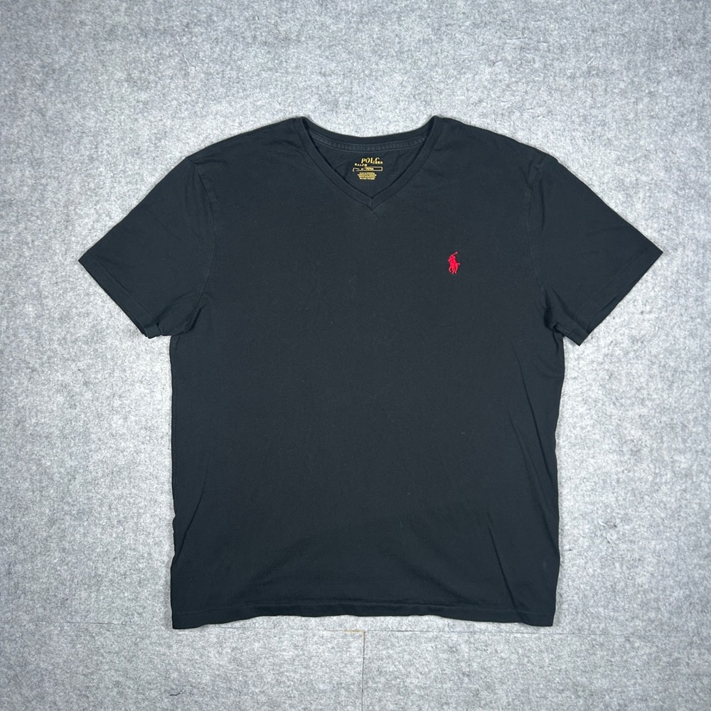 Polo Ralph Lauren T shirt Mens Medium Black V-Neck Pony Logo Cotton Casual